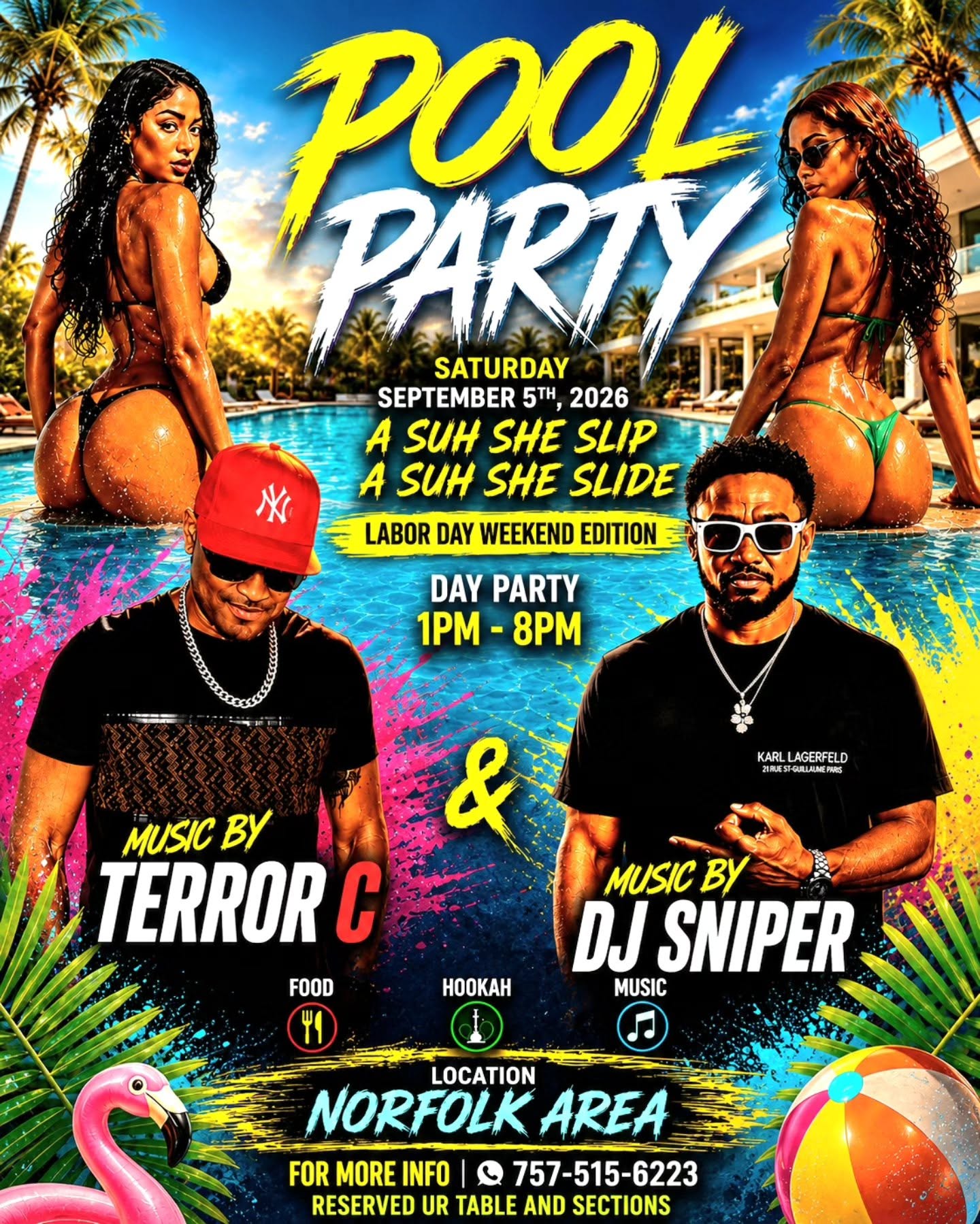 A Suh She Slip A Suh She Slide Labor Day weekend pool party in Norfolk with Terror C and DJ Sniper, September 5 2026