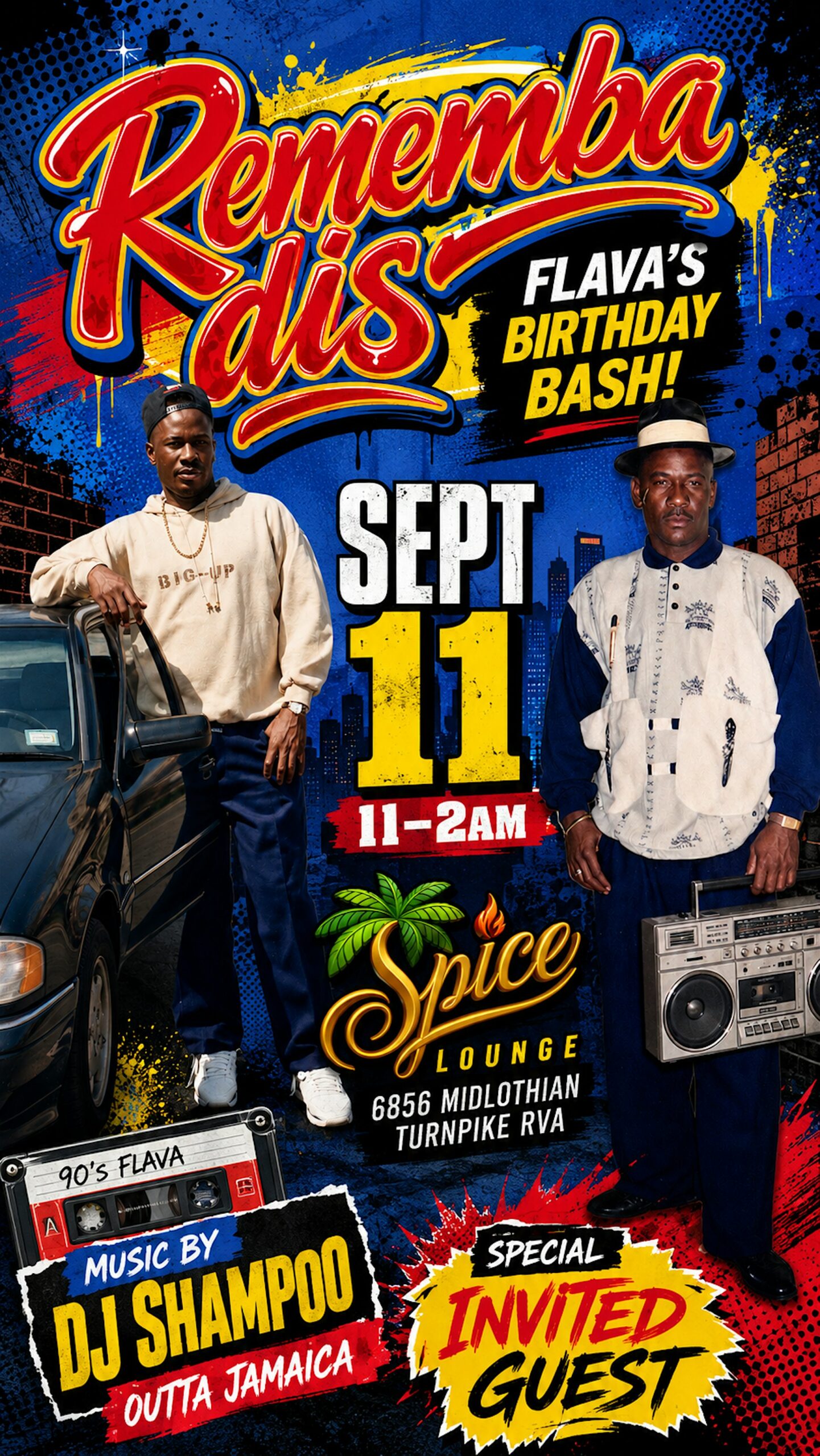 Rememba Dis, Flava's Birthday Bash flyer, DJ Shampoo at Spice Lounge Richmond, September 11 2026