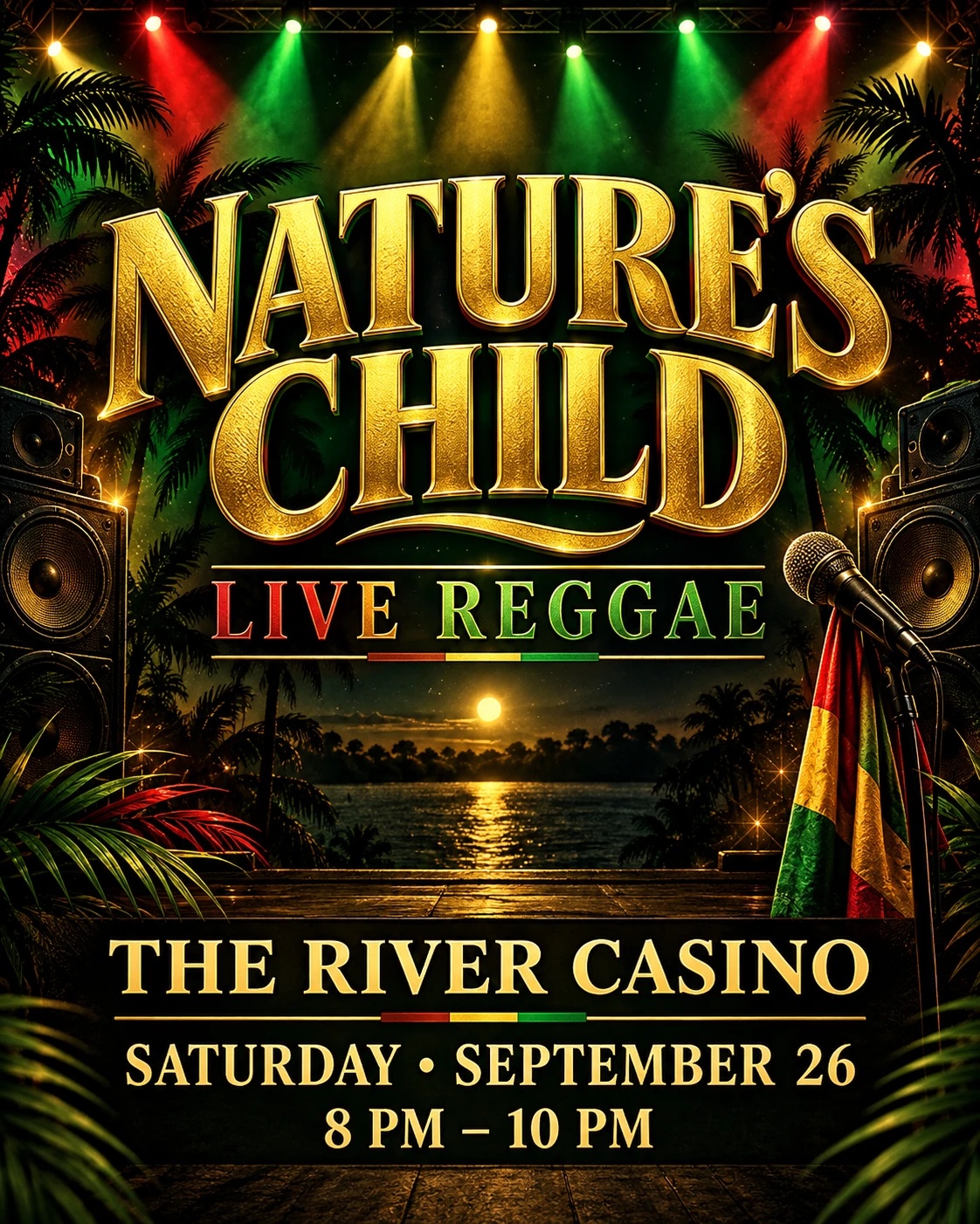 Nature's Child live reggae flyer, Rivers Casino Portsmouth, Saturday September 26, 8 PM to 10 PM
