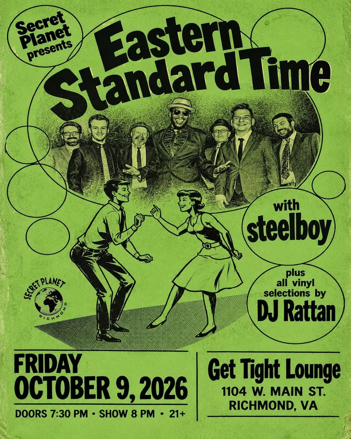 Secret Planet presents Eastern Standard Time with steelboy and DJ Rattan at Get Tight Lounge, Richmond, Friday October 9, 2026