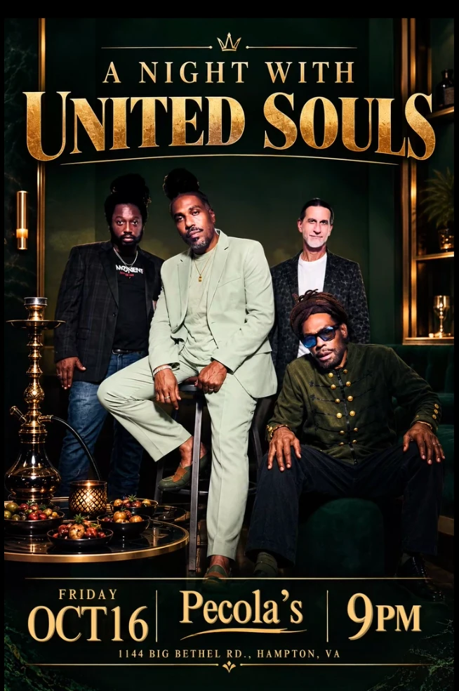 A Night with United Souls flyer, Friday October 16 at Pecola's, Hampton VA, 9 PM
